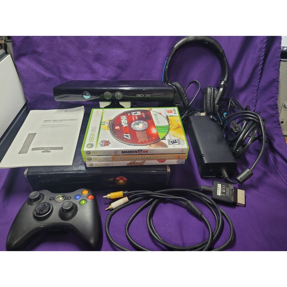 (TESTED) Microsoft Xbox 360 S Kinect 250GB Black Console Bundle